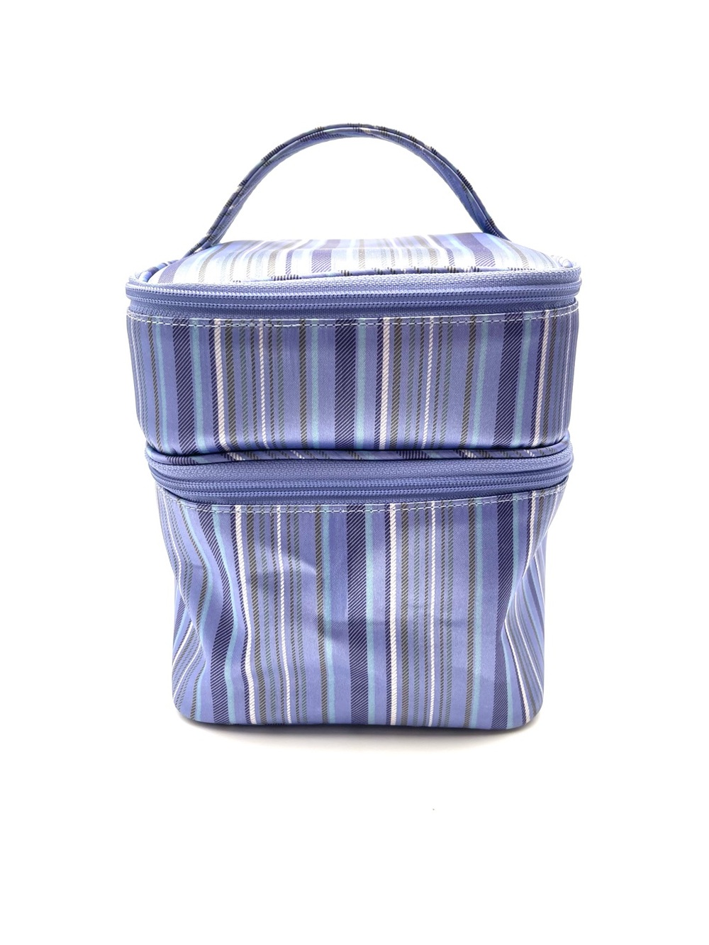 Preston & York Blue and Purple Striped Double-Compartment Makeup Case
